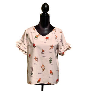 FLORAL Print Gardening Nature Plant Lover Ruffle Sleeve Boxy Top